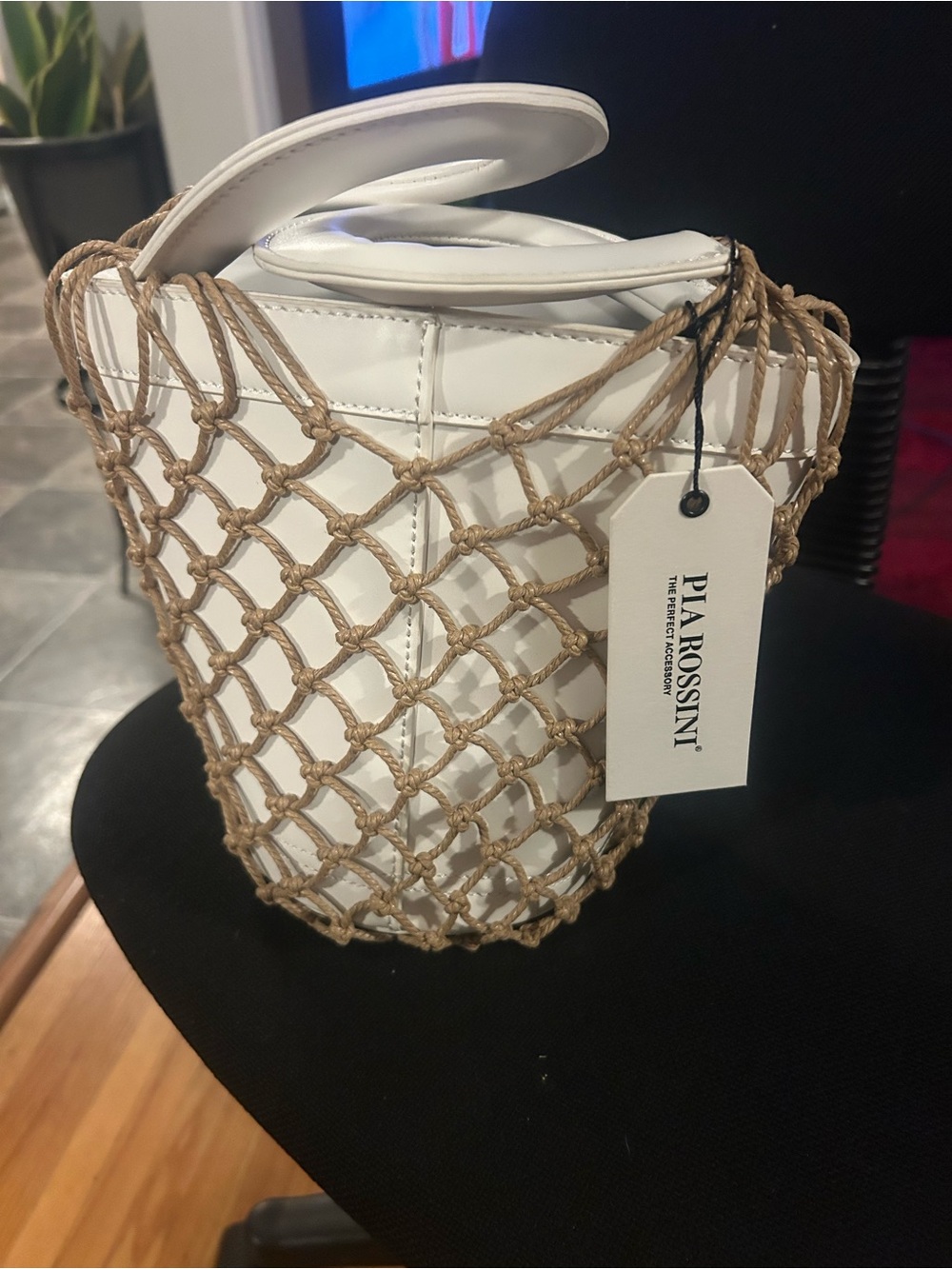 PIA ROSSINI White Bucket Bag with Woven Net